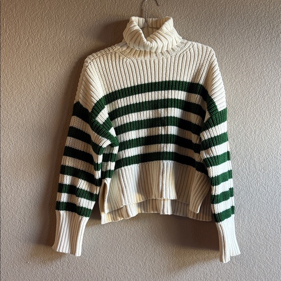 Madewell White and Green Striped Turtleneck Sweater - Picture 6 of 8